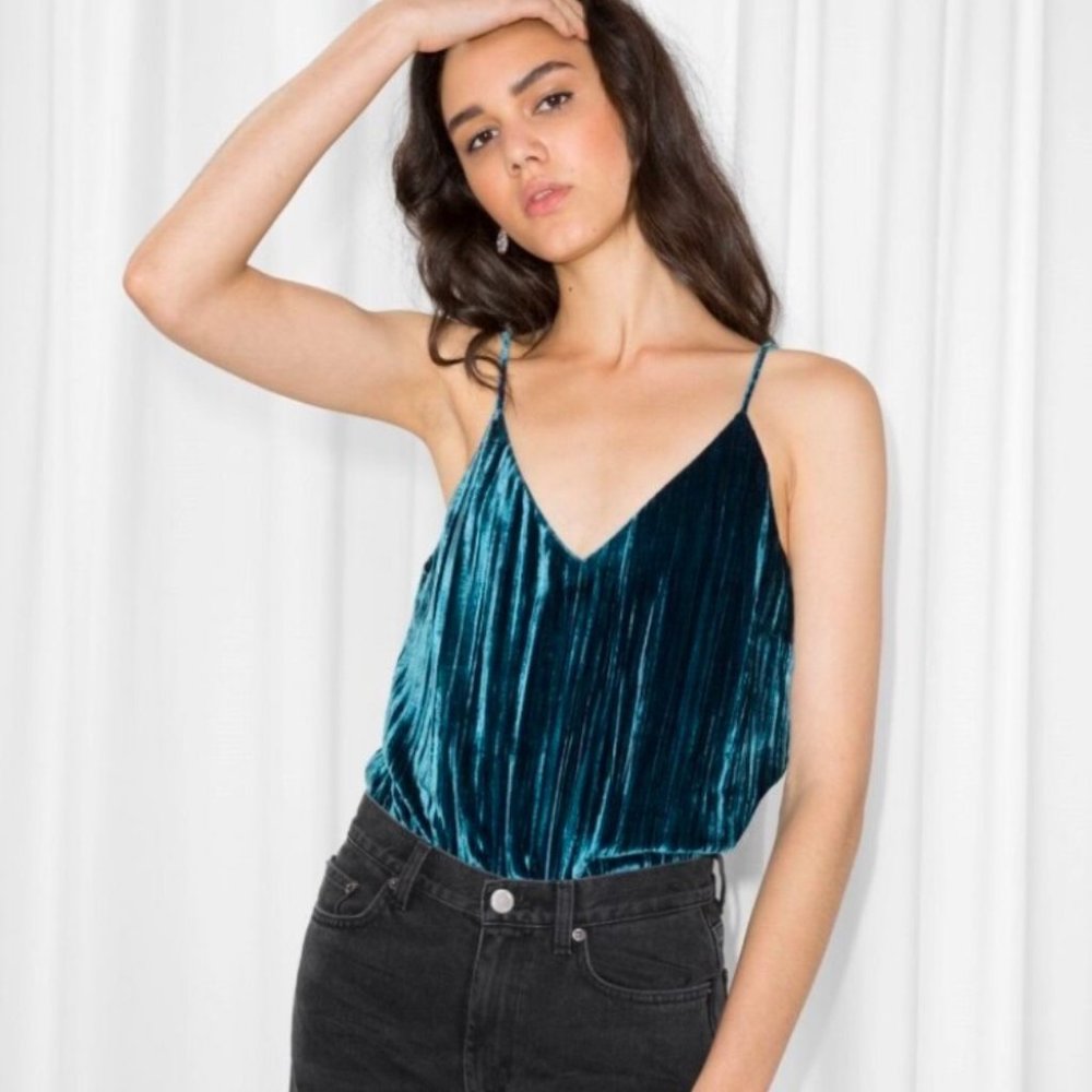 Velvet V-neck Tank Top in Blue